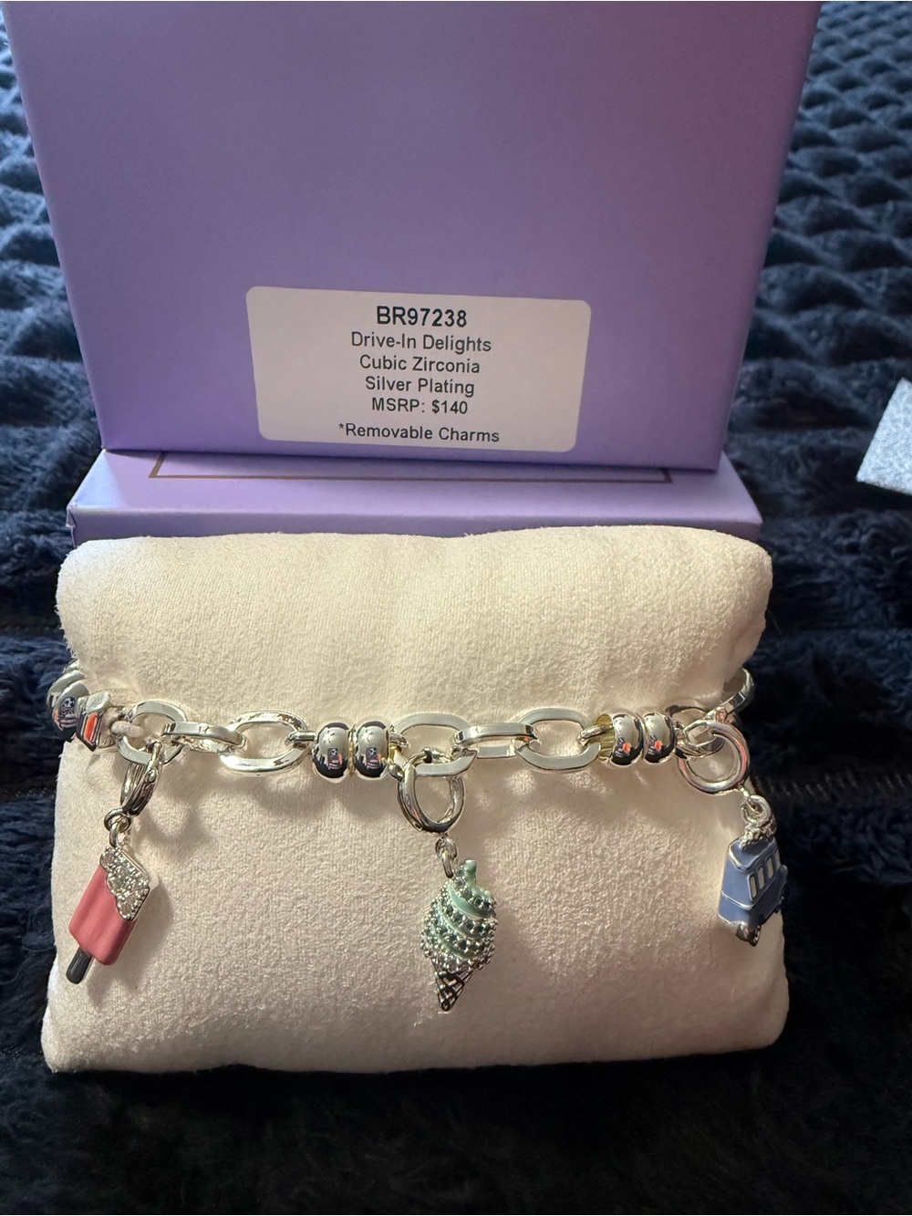 Silver Plated Charm Bracelet with Pink & Mint Charms